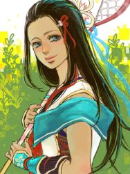 Rule 34 | black hair, blue eyes, hair ribbon, hayakawa-dono, japanese clothes, kimono, long hair, parted bangs, ribbon, sengoku musou, smile