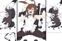 amiya_(arknights) animal_ears arknights black_socks feet highres juzi_(orange8619) rabbit_ears restrained socks stuck through_wall tickle_torture tickling tickling_feet torture