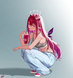 Rule 34 | absurdres, blue eyes, bra, gbk43023471, heterochromia, highres, hololive, horns, irys (hololive), panties, red eyes, red hair, sports bra, underwear, virtual youtuber, wings