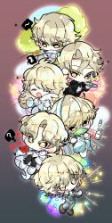 6+boys absurdres alien_stage animal_ears black_footwear black_jacket black_necktie black_pants blonde_hair chibi chibi_only chinese_commentary closed_eyes closed_mouth cocktail_glass colored_eyelashes commentary_request cup drink drinking_glass food formal_clothes fruit grey_pants grey_shirt highres holding holding_stuffed_toy holding_tray jacket lemon lemon_slice lishenchu52391 long_sleeves luka_(alien_stage) male_focus multiple_boys necktie official_alternate_costume open_mouth oxygen_mask pants pill rabbit_boy rabbit_ears shirt short_hair star_(symbol) stuffed_toy suit tray tree very_short_hair white_footwear white_shirt yawning yellow_eyes