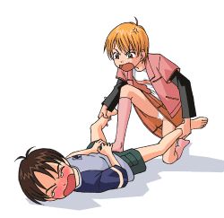 00s 1boy 1girl anger_vein animated animated_gif ankle_grab antenna_hair artist_request ball_busting bdsm blush brother_and_sister brown_eyes brown_hair cbt crotch_stomping denki_anma feet femdom futari_wa_precure green_pants incest jacket long_sleeves lowres misumi_nagisa misumi_ryouta open_mouth orange_hair orange_skirt panties pants pantyshot pink_jacket pink_legwear precure shirt short_hair shorts siblings skirt socks source_request stomping tears trample underwear upskirt white_panties white_shirt