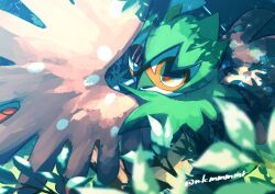 1other beak bird creatures_(company) decidueye feathered_wings feathers forest funahashi_(nkmmmmr) furry game_freak gen_7_pokemon green_feathers leaf looking_to_the_side nature nintendo pokemon pokemon_(creature) red_pupils solo wings yellow_eyes yellow_feathers
