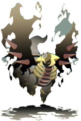 1other 34capri alternate_form black_sclera blurry chromatic_aberration claws colored_sclera commentary_request dragon floating gen_4_pokemon giratina giratina_(altered) highres legendary_pokemon looking_at_viewer nintendo no_humans pokemon pokemon_(creature) pokemon_focus red_eyes shadow simple_background solo spikes tail white_background wings