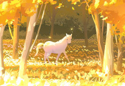 animal animal_focus artist_name autumn_leaves bug butterfly day deer forest from_side grass huhv. insect leaf nature no_humans original outdoors scenery sunlight tree wolf yellow_theme