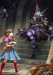 2girls bag boots dog dorothy_gale hat high_heel_boots high_heels monkey multiple_girls striped_legwear the_wizard_of_oz toto_(the_wizard_of_oz) umbrella wicked_witch_of_the_west witch_hat