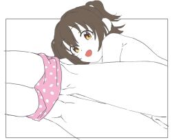 1girl :d akagi_miria ass brown_hair cipong idolmaster idolmaster_cinderella_girls loli nude open_mouth pussy short_twintails simple_background sketch smile tagme twintails white_background yellow_eyes