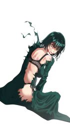 Rule 34 | 1girl, absurdres, argentumhominem, battle damage, bleeding, blood, blood from forehead, bra, fubuki (one-punch man), highres, kneeling, one-punch man, thong, torn clothes, underwear