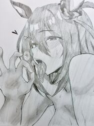 1girl artist_request fellatio_gesture hishi_amazon_(umamusume) long_tongue tagme tongue umamusume