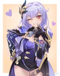 1girl ;) black_gloves black_shorts blue_corset blue_hair border breasts cape chinese_commentary cleavage commentary_request corset cowboy_shot elysia_(honkai_impact) elysia_(miss_pink_elf)_(honkai_impact) eye_print gloves heart henjiwumei herrscher_of_corruption highres honkai_(series) honkai_impact_3rd looking_at_viewer medium_hair miyoushe_watermark one_eye_closed orange_eyes short_shorts shorts simple_background single_glove smile solo thighs watermark white_border