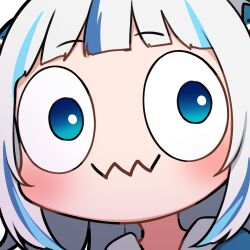 1girl artist_request bad_link blue_eyes blue_hair blunt_bangs blush chibi gawr_gura gawr_gura_(1st_costume) hair_ornament hololive hololive_english multicolored_hair official_art portrait shark_hair_ornament solo streaked_hair transparent_background virtual_youtuber wavy_mouth white_hair wide-eyed
