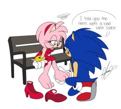 amy_rose barefoot bent_over blue_fur blue_har bracelet callmeames0 dress exhausted feet gloves green_eyes half-closed_eyes heels_removed high_heels jewelry loli massage massaging_feet pink_fur pink_hair red_dress sega shoes sitting smile socks sonic_(series) sonic_the_hedgehog spiked_hair tired_eyes