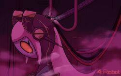 Rule 34 | 1girl, android, cable, kirby (series), lightning bolt symbol, metal skin, nintendo, president parallel susie, purple theme, rayman limbs, recharging, red eyes, robot girl, sol-lar-bink, solo, super kirby clash