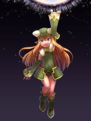 Rule 34 | 1girl, absurdres, blonde hair, closed mouth, covered navel, detached sleeves, freya (valkyrie profile), full body, green footwear, green hat, green leotard, green sleeves, hat, highres, leotard, long hair, looking at viewer, raijin (shinobidx), smile, solo, star (sky), star ocean, star ocean till the end of time, valkyrie profile (series)