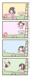2girls 4koma animal_ears ball black_hair bowling_ball carrot carrot_necklace comic dress falling female_focus hair_ornament hat inaba_tewi jewelry ladder multiple_girls necklace open_mouth parody seesaw shameimaru_aya short_hair silent silent_comic skirt tokin_hat touhou zuizou