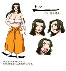 1girl breasts brown_eyes forehead green_hair hakama huge_breasts japanese_clothes lips lipstick long_hair makeup manyuu_hikenchou orange_hakama takagi_jun toyo_(manyuu_hikenchou)
