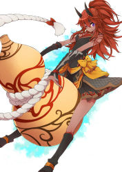 Rule 34 | 1girl, bad id, bad pixiv id, female focus, gender request, genderswap, gourd, highres, musou orochi 2, one eye closed, purple eyes, shuten doji, shuten douji (musou orochi), solo, wink