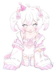 Rule 34 | akane iwawwa, animal ears, hair ornament, hairpin, hat, highres, non-web source, original, party hat, pig ears, pig girl, pink eyes, pink hair, skirt, twintails, virtual youtuber