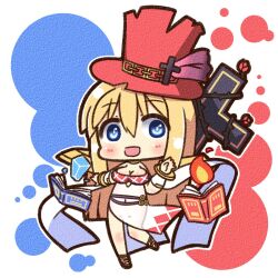 argyle_clothes bad_link belt blonde_hair book chibi dress fire hat highres no_panties ragnarok_online red_hat sandals see-through_clothes simple_background sorcerer_(ragnarok_online) top_hat