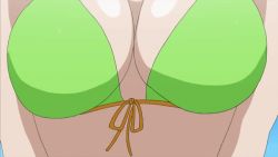 1girl animated animated_gif bikini bikini_top_only bouncing_breasts breast_focus breast_press breasts cleavage close-up front-tie_bikini_top front-tie_top kampfer kondou_mikoto large_breasts screencap swimsuit