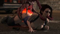1girl boots breasts brown_hair capcom defeat gun handgun jill_valentine monster nipples oral parasite pistol rape resident_evil resident_evil_3:_nemesis resident_evil_3_(remake) short_hair weapon winterssfm