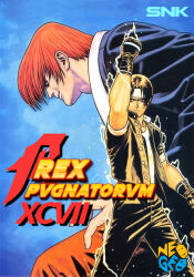 2boys kusanagi_kyou latin_text mori_toshiaki multiple_boys neo_geo red_hair snk the_king_of_fighters the_king_of_fighters_&#039;97 third-party_edit yagami_iori