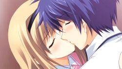 1boy 1girl black_hairband blue_hair blush brother_and_sister chaos;head chaos;head_love_chu_chu! close-up closed_eyes collared_shirt couple from_side game_cg hairband incest kiss long_hair long_sidelocks matsuo_yukihiro messy_hair nishijou_nanami nishijou_takumi non-web_source official_art open_mouth pink_lips polo_shirt purple_trim pursed_lips school_uniform shiny_lips shiny_skin shirt short_hair siblings sidelocks spiked_hair sportswear suimei_school_uniform suimei_summer_uniform tennis_uniform tongue white_shirt