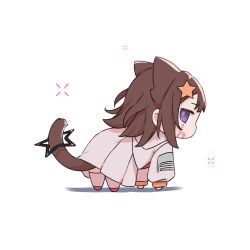 Rule 34 | 1girl, all fours, animal ears, bang dream!, cat ears, cat girl, cat tail, chibi, chibi only, commentary request, dress, facial mark, grey dress, hair ornament, highres, kanade (kanade 3344), kemonomimi mode, long sleeves, popy (yumenokessho), simple background, solo, star (symbol), star hair ornament, tail, toyama kasumi, white background, yumenokessho