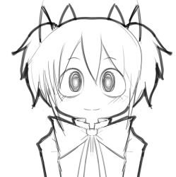 Rule 34 | 1girl, bow, closed mouth, greyscale, hair bow, kaname madoka, looking at viewer, mad mex, mahou shoujo madoka magica, medium hair, monochrome, neck ribbon, ribbon, shirt, short twintails, sidelocks, sketch, solo, straight-on, twintails, upper body