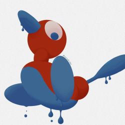 animal_focus artist_name blue_eyes dripping expo2025 film_grain floating full_body fusion gen_2_pokemon highres lemonade_kokoi looking_down myaku-myaku nintendo no_humans pokemon pokemon_(creature) porygon2 signature simple_background solo twitter_username white_background