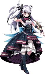 Rule 34 | 1girl, ahoge, artist request, bare shoulders, belt, black boots, black gloves, blush, boots, bow, bowtie, breasts, corset, crinoline, duel masters, duel masters play&#039;s, elbow gloves, frilled skirt, frills, full body, gloves, grey hair, high heel boots, high heels, hoop skirt, knee boots, large breasts, long hair, looking at viewer, luca (duel masters), nail polish, official art, one side up, open mouth, parted lips, petals, pink nails, red bow, red bowtie, red eyes, shirt, simple background, skirt, sleeveless, sleeveless shirt, smile, solo, standing, transparent background, white shirt
