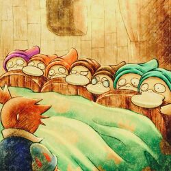 Rule 34 | bed, bedroom, dress, gen 1 pokemon, hat, indoors, misty (pokemon), nintendo, orange hair, pokemon, pokemon (anime), ponytail, psyduck, side ponytail, sweatdrop