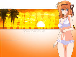00s 1girl 6+girls :o ahoge benibara_nadeshiko blue_eyes bra breasts brown_ribbon character_name cleavage clenched_hand cloud cowboy_shot everyone frilled_bra frilled_panties frills fuyou_kaede gradient_background groin hair_ribbon hairband highres hip_focus hosoda_naoto kareha large_breasts legs_together lineup lingerie lisianthus looking_at_viewer mayumi_thyme midriff multiple_girls navel nerine ocean official_art official_wallpaper open_hand orange_background orange_hair palm_tree panties parted_lips primula raised_eyebrows ribbon shigure_asa short_hair shuffle! silhouette sky solo_focus standing sun sunset thigh_gap thighs tree underwear underwear_only water white_bra white_panties