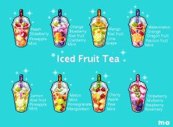 animated animated_gif aqua_background cherry cranberry cup disposable_cup drink drinking_straw english_text food food_focus fruit iced_tea lemon lemon_slice looping_animation mokuya_mushroom no_humans orange_(fruit) orange_slice original pixel_art simple_background sparkle strawberry strawberry_slice