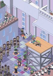 Rule 34 | 2girls, 6+boys, animal, artist name, bandana, black bandana, blonde hair, buggy the clown, chibi, cigar, commentary, fish, gameplay mechanics, hat, health bar, highres, holding, holding animal, holding fish, holding weapon, isometric, jacket, long nose, lv5plant, marine (one piece), monkey d. dragon, monkey d. luffy, multiple boys, multiple girls, nami (one piece), nami (one piece) (loguetown), one piece, people, pirate hat, rain, roronoa zoro, running, sanji (one piece), short hair, smoker (one piece), tashigi, usopp, weapon