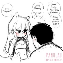 ... 1boy 1girl black_hair blush bra breasts couple english_text facial_hair goatee igarashi_futaba medium_hair navel panqlao pregnant senpai_ga_uzai_kouhai_no_hanashi shirt short_hair small_breasts spoken_ellipsis stubble takeda_harumi thick_eyebrows typo underwear