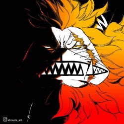 1boy aboude_art animal_ears artist_name black_eyes cat_boy cat_ears facial_hair instagram_logo instagram_username limited_palette looking_at_viewer male_focus nekomamushi one_piece open_mouth scar scar_on_face sharp_teeth signature solo teeth