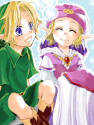 blonde_hair blue_eyes child fairy hat link navi nintendo pointy_ears princess_zelda smile the_legend_of_zelda the_legend_of_zelda:_ocarina_of_time young_link young_zelda