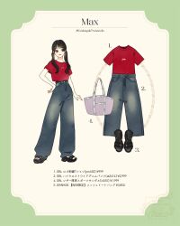 1girl animification bag black_hair blue_eyes fashion genderswap highres humanization long_hair looking_at_viewer max_goof meecosme mickey_mouse_&amp;_friends pants personification shirt short_sleeves smile solo twintails