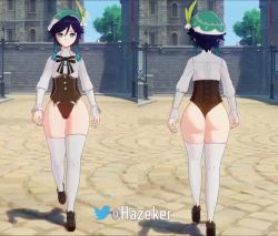 1boy 3d animated ass bulge crossdressing from_behind genshin_impact hat hazeker high_heels highleg highleg_leotard huge_ass leotard multiple_views shiny_skin thick_thighs thighhighs thighs trap venti_(genshin_impact) video walking white_thighhighs wide_hips