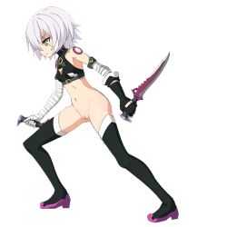 bottomless fate/apocrypha fate_(series) jack_the_ripper_(fate/apocrypha) knife navel no_panties pussy white_hair