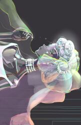 Rule 34 | 1other, androgynous, bare shoulders, black lips, brown eyes, cairngorm (houseki no kuni), dark skin, dress, eyelashes, hair ornament, hand up, highres, houseki no kuni, jewelry, necklace, nukumorineko, off shoulder, official alternate costume, official alternate hairstyle, other focus, pearl necklace, pendant, profile, see-through clothes, short hair, sideways, sleeveless, solo, sparkle, twitter username, upper body, veil, wedding dress, white nails