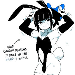 Rule 34 | 1boy, black eyes, blue ribbon, discord, dizzyspells, english text, hair ribbon, male playboy bunny, nontraditional playboy bunny, original, ribbon, simple background, white background