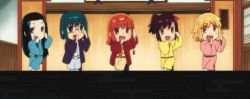 5girls animated animated_gif chibi dancing gankyou_kuurubiyuutei glasses joshiraku kigurumi_haroukitei kukuru_anrakutei lowres marii_buratei multiple_girls tetora_bouhatei