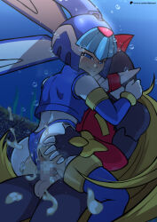 Rule 34 | 1boy, 1girl, android, ass, censored, cum, cum in pussy, ervilderwelt, fairy leviathan (mega man), helmet, mega man (series), mega man zero (series), robot, robot girl, sex, underwater sex, zero (mega man)