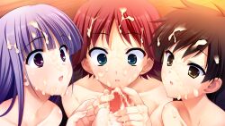 3girls after_ejaculation black_hair blue_eyes blunt_bangs breasts censored collarbone completely_nude constricted_pupils cooperative_handjob cum cum_on_body cum_on_chest cum_on_hair cum_on_hands cum_on_penis cupping_hands erection eyebrows_hidden_by_hair facial fingernails fumio_(ura_fmo) game_cg glansjob grisaia_(series) grisaia_no_meikyuu group_sex handjob hands_up hetero kaneda_saaya kazami_yuuji leaning_forward light_blush long_eyelashes long_hair long_sidelocks looking_at_penis looking_down looking_up mosaic_censoring multiple_girls non-web_source nude official_art open_mouth out_of_frame own_hands_together parted_lips penis penis_awe portrait pov purple_eyes purple_hair raised_eyebrows raised_inner_eyebrows red_hair sakuma_minori sakurai_mifuyu short_hair sidelocks sparkling_eyes surprised swept_bangs teamwork_(sexual) thick_eyelashes tomboy variant_set wide-eyed yellow_eyes