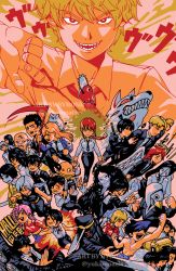 absurdres aldo_(chainsaw_man) angel_devil_(chainsaw_man) angel_wings animal animal_on_head arm_up bald beam_(chainsaw_man) black_choker black_coat black_hair black_jacket black_necktie black_ribbon black_sclera black_shirt black_tank_top blonde_hair blue_jacket braid braided_ponytail burger byronb car chainsaw chainsaw_man choker coat collared_shirt colored_sclera cosmo_(chainsaw_man) crop_top dangling_eye denji_(chainsaw_man) double_v dual_wielding explosion exposed_brain extra_eyes eyepatch family_burger_mascot_(chainsaw_man) food formal_clothes fox_devil_(chainsaw_man) fox_shadow_puppet futakuchi-onna ghost_devil_(chainsaw_man) grey_hair hair_ornament hairclip halo hat hayakawa_aki hemokinesis higashiyama_kobeni highres himeno_(chainsaw_man) hirokazu_arai_(chainsaw_man) holding holding_knife holding_scythe holding_weapon horns hybrid jacket joey_(chainsaw_man) katana katana_man_(chainsaw_man) kishibe_(chainsaw_man) knife kobeni&#039;s_car_(chainsaw_man) kurose_yuutarou kusakabe_(chainsaw_man) long_(chainsaw_man) long_hair looking_at_another looking_at_viewer looking_to_the_side makima_(chainsaw_man) mascot_head medium_hair messy_hair military_hat motor_vehicle multiple_boys multiple_girls necktie octopus_devil_(chainsaw_man) old old_man on_head one_eye_closed open_mouth orange_theme outstretched_arm pingtsi_(chainsaw_man) pink_hair plague_doctor_mask pochita_(chainsaw_man) ponytail power_(chainsaw_man) prehensile_hair princi_(chainsaw_man) quanxi_(chainsaw_man) red_hair red_hood red_horns red_shirt reze_(chainsaw_man) ribbon ringed_eyes santa_claus_(chainsaw_man) santa_claus_of_germany_(chainsaw_man) sawatari_akane_(chainsaw_man) scar scar_on_face scythe sharp_teeth shirt short_hair shorts sidelocks sleeveless stitched_face stitches suit sweat sweater sword tank_top teeth tendou_michiko tentacles tolka_(chainsaw_man) topknot topless_male tsugihagi_(chainsaw_man) twitter_username unnamed_eldest_brother_(chainsaw_man) v very_long_hair violence_fiend_(chainsaw_man) weapon weapon_on_back white_hair white_hood white_jacket white_shirt white_wings wings yellow_eyes yellow_theme yoshida_hirofumi