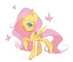 animal_focus aqua_eyes bright_pupils bug butterfly butterfly_tattoo commentary english_commentary expressionless eyelashes feathered_wings fluttershy highres insect leg_up long_hair my_little_pony my_little_pony:_friendship_is_magic no_humans pegasus pink_butterfly pink_hair simple_background sketch tattoo very_long_hair white_background white_pupils wikate wings