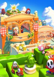 1-up_mushroom ?_block backpack bag blue_footwear captain_toad captain_toad:_treasure_tracker coin gold_coin handheld_game_console highres holding holding_handheld_game_console joy-con mask nintendo_switch open_mouth peu_ml red_footwear shy_guy sleeping super_mushroom super_star_(mario) toadette tongue white_mask zzz
