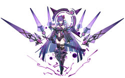 Rule 34 | 1girl, armored boots, artist request, asymmetrical legwear, benghuai xueyuan, boots, colored inner hair, highres, holding, holding weapon, honkai (series), long hair, looking at viewer, multicolored hair, official art, pink eyes, purple hair, raiden mei, weapon, white background