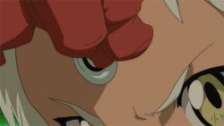 Rule 34 | 00s, 1girl, animated, animated gif, dark-skinned female, dark skin, facial mark, female focus, forehead mark, gainax, grey hair, lal&#039;c mellk mal, lowres, romper, solo, top wo nerae!, top wo nerae! (series), top wo nerae 2!, yellow eyes